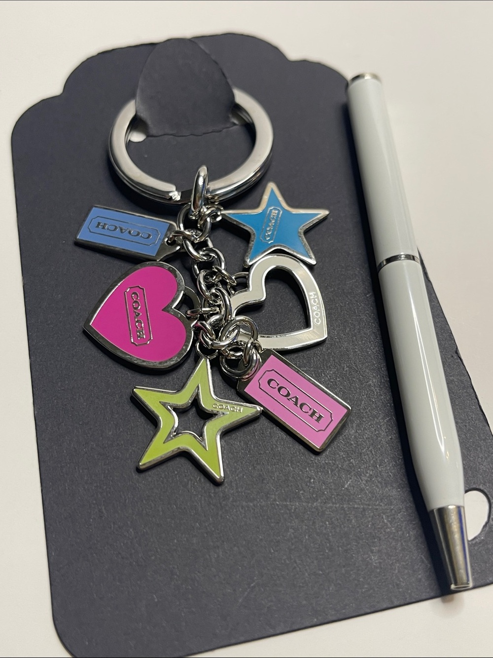 Coach Multicolor Enamel Charm Key Ring - Pink/Blue/Green